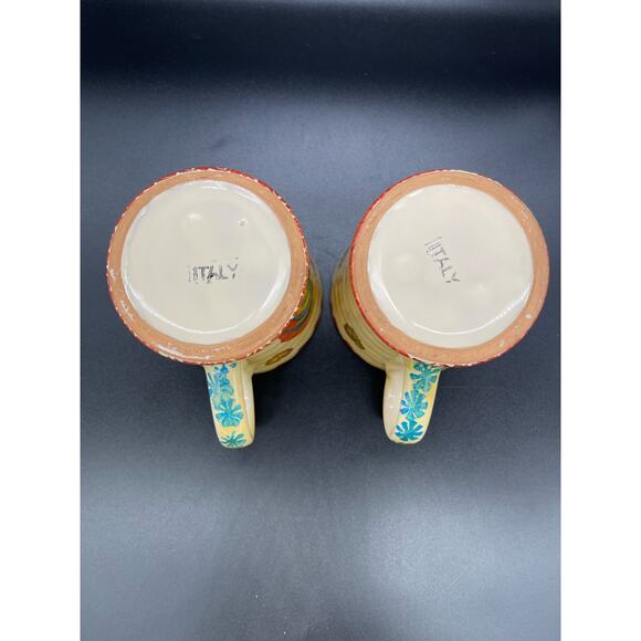 Vintage Italica ARS Pottery Set of 2 Mugs Cups Hand Painted Rooster Italy - Picture 4 of 5